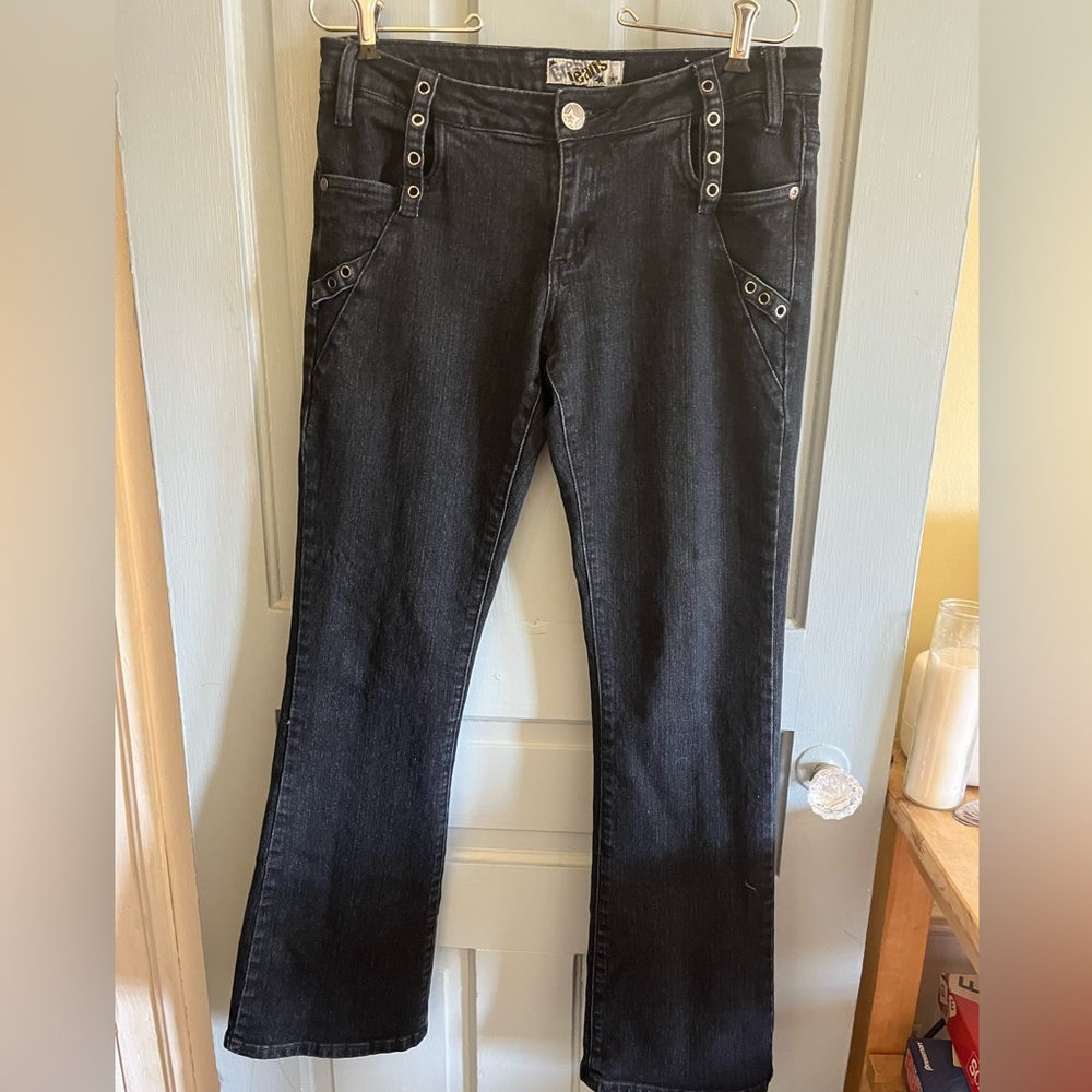 Black y2k low waisted Crest Jeans - Size 9/10 - Embellished